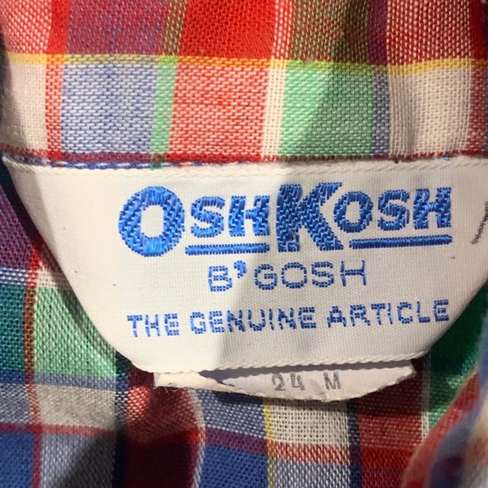VTG OshKosh B'gosh Thin Plaid‎ Button Down Shirt Kids 24 Months Cotton Polyester